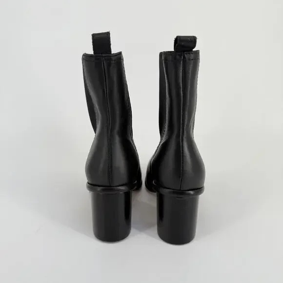 Patina Black Leather Ankle Boots Handmade Mexico Size 8 Square Toe Block Heel 90 - Picture 5 of 9